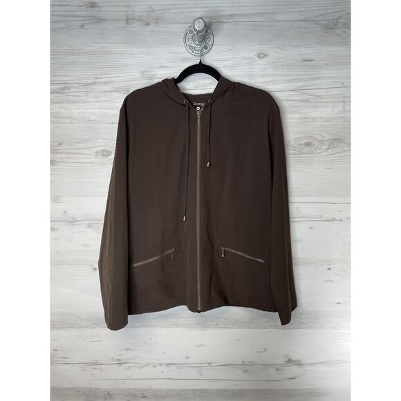 Chico's Zenergy Neema Court Side Jacket Womens Size 3 Chocolate Hooded Full Zip - Picture 1 of 11